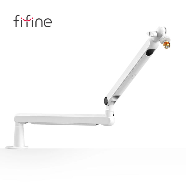 FIFINE BM88W Low-Profile Microphone Boom Arm – Adjustable Desk Mount Mic Arm with Built-In Cable Management for Streaming, Gaming & Podcasting (White)