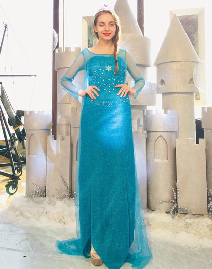 Ice & Snow Princess Cosplay Dress – Elsa-Inspired Adult Performance Costume