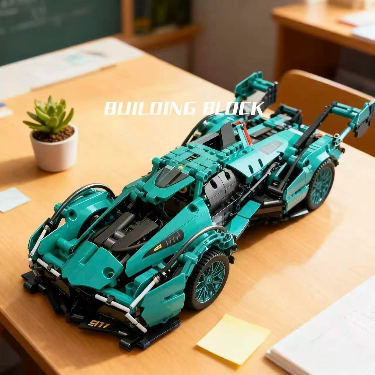 Cool Blue Racing Car Building Block Set – Stylish Model Car Construction Kit & Home Decoration Ornament, Christmas, Halloween & Birthday Gift