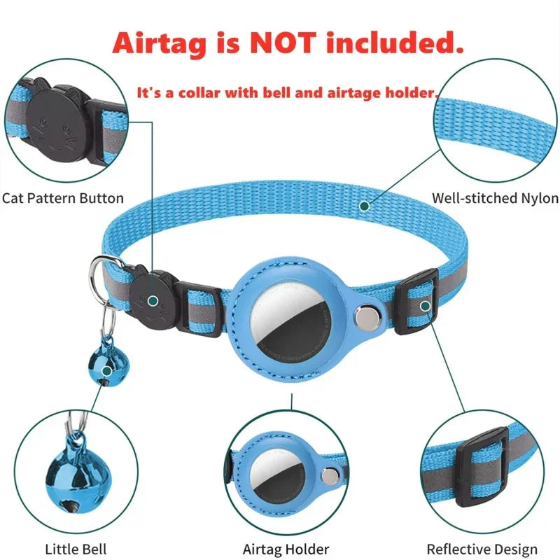 AirTag Pet Collar Case – Protective Tracker Holder with Reflective Collar & Bell for Cats and Small Dogs