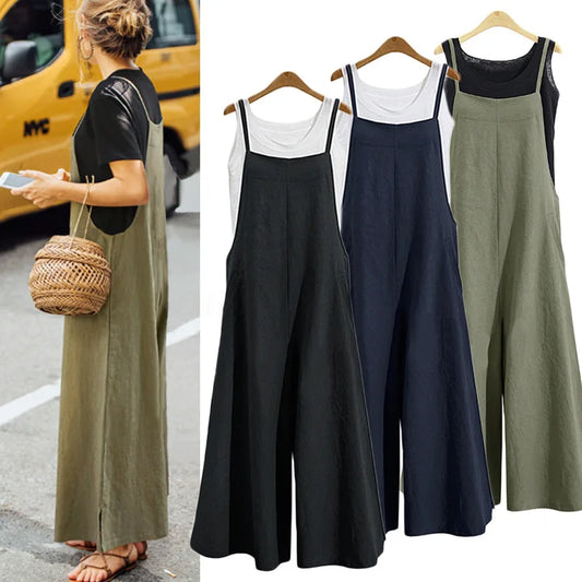 Mono de Lino y Algodón de Pierna Ancha para Mujer sin Mangas, Peto Informal, Holgado, para Verano, Tallas Grandes 5XL