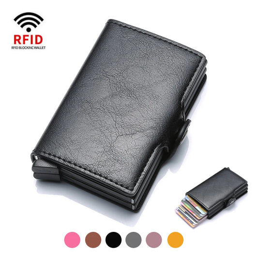 Cartera metálica para hombre con bloqueo RFID, de piel sintética, aluminio, tarjetero delgado