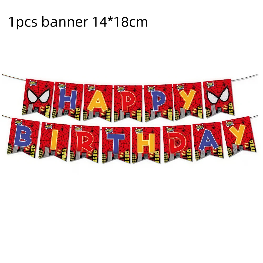 Spider Hero Birthday Party Supplies Set – Kids' Party Tableware Kit with Plates, Cups, Tablecloth, Backdrop, Balloons & Decorations