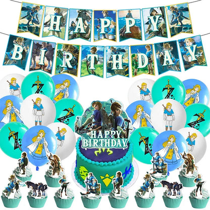 Zelda Tears of the Kingdom Party Decoration Set – Balloons, Flags & Birthday Party Props