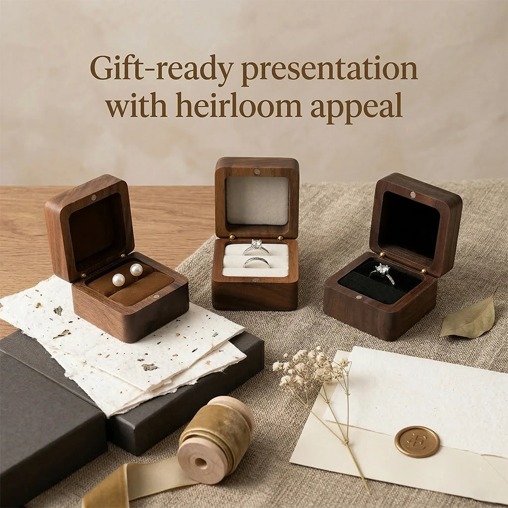 Personalized Wooden Jewelry Box with Custom Engraving for Rings, Earrings, Bracelets, Wedding Proposals & Gift Packaging