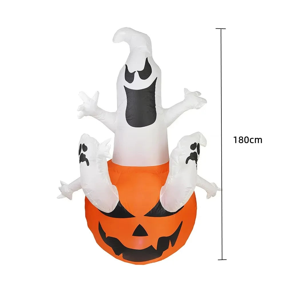 2.4M Large Halloween Inflatable Ghost Decoration – Ghost Holding Pumpkin Street Sign, Trick or Treat Yard & Party Decor