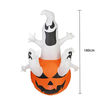 2.4M Large Halloween Inflatable Ghost Decoration – Ghost Holding Pumpkin Street Sign, Trick or Treat Yard & Party Decor