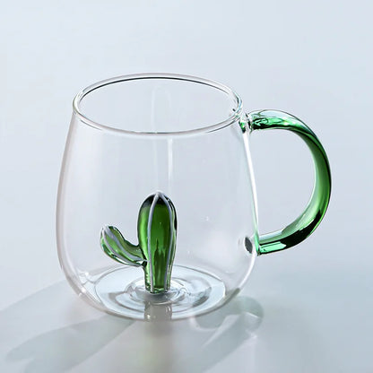 3D Animal Glass Coffee Mug – Heat-Resistant Figurine Drinking Cup with Cute Squirrel & Cactus Design, Novelty Christmas Gift for Women