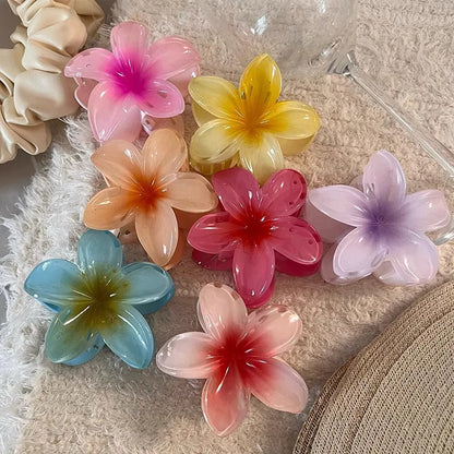 Pinzas de pelo hawaianas con diseño floral degradado – Pasadores grandes florales tropicales para mujer | Accesorios de moda para el pelo para vacaciones en la playa