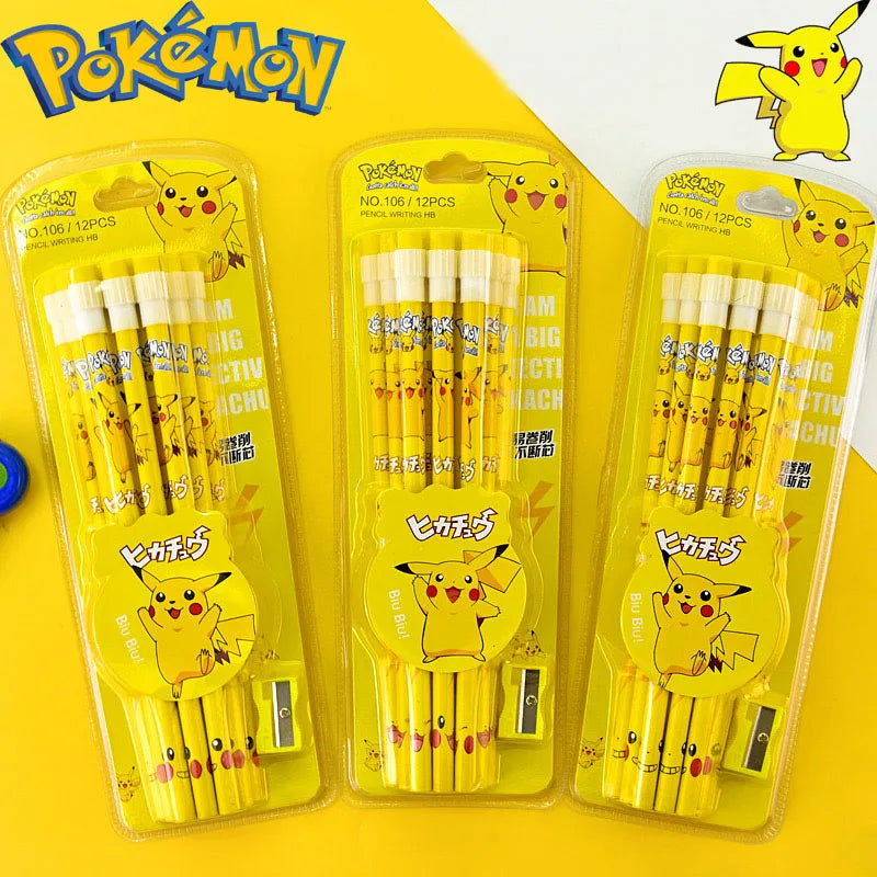 Lot de 12 crayons de dessin animé inspirés de l'anime | Papeterie Kawaii avec gomme pour enfants et cadeaux