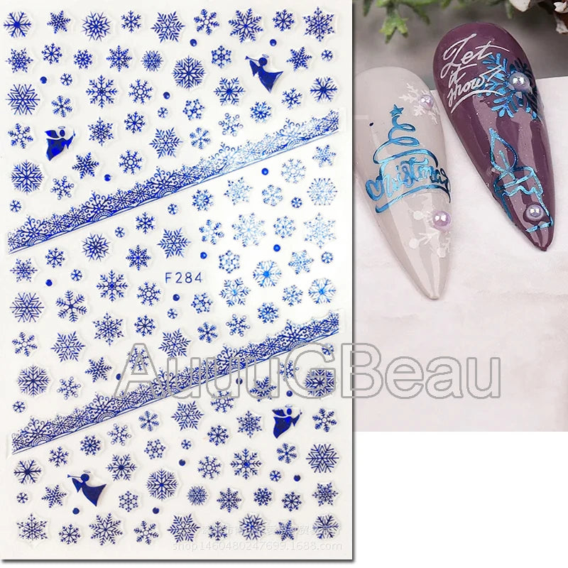 3D Christmas Nail Art Stickers – Snowflake & Winter Tree Nail Decals for Nail Tips Decoration