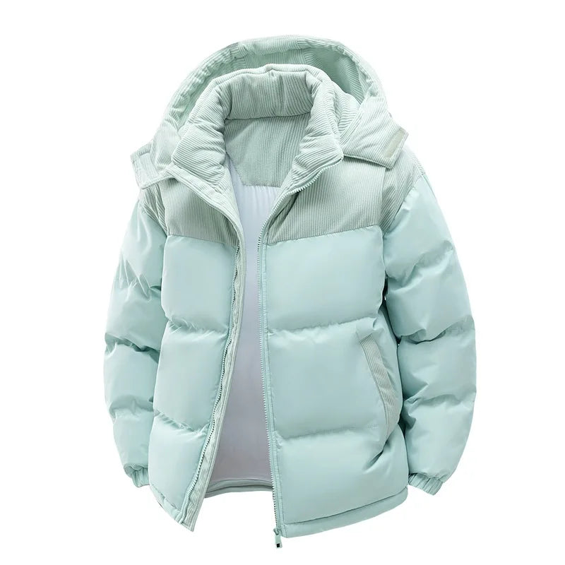 Men’s Hooded Winter Parka – Thick Fleece-Lined Cotton Jacket with Front Zipper, Warm Casual Coat for Cold Weather