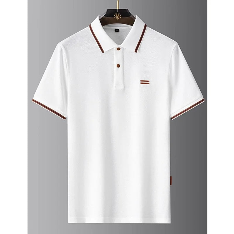 Men's Luxury-Style Polo T-Shirt – Soft Solid Short-Sleeve Turn-Down Collar Shirt with Loose Fit, Casual Business & Smart Everyday Wear