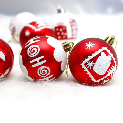 16PCS 6CM Christmas Tree Balls – Red & White Painted Plastic Hanging Ornaments with Electroplated Finish, Reusable Xmas Tree Decorations