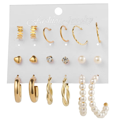 Boucles d'oreilles créoles dorées grand cercle pour femmes, ensemble bohème vintage, perle, cœur, zircon, clous, bijoux cadeau