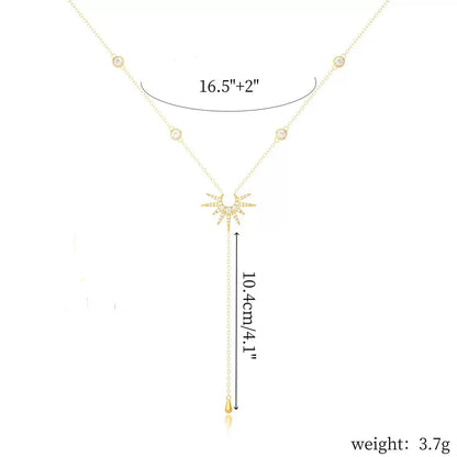 Collar con colgante de borla en Y de circonita cúbica de acero inoxidable – Gargantilla larga elegante para mujeres y niñas | Regalo de joyería de moda