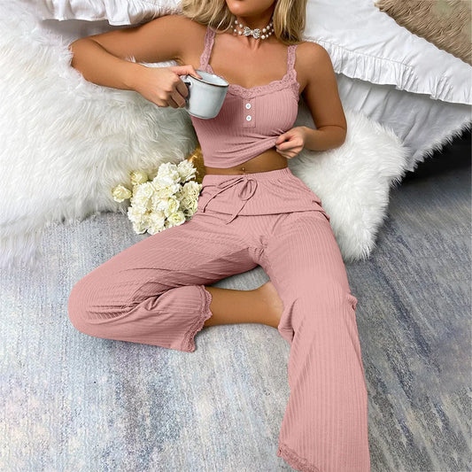 Conjunto de pijama de otoño para mujer – 2 piezas de top de manga larga y pantalón, ropa de dormir suave y cómoda, y conjunto para estar en casa