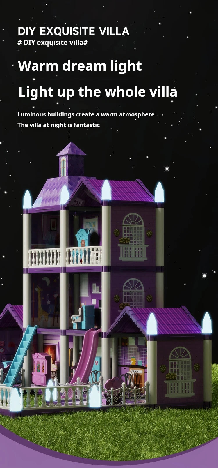 3D DIY Fantasy Princess Castle Villa Assembly Doll House Set – Creative Building Toys for Girls, Home Play & Kids 3D Educational Toy Kit
