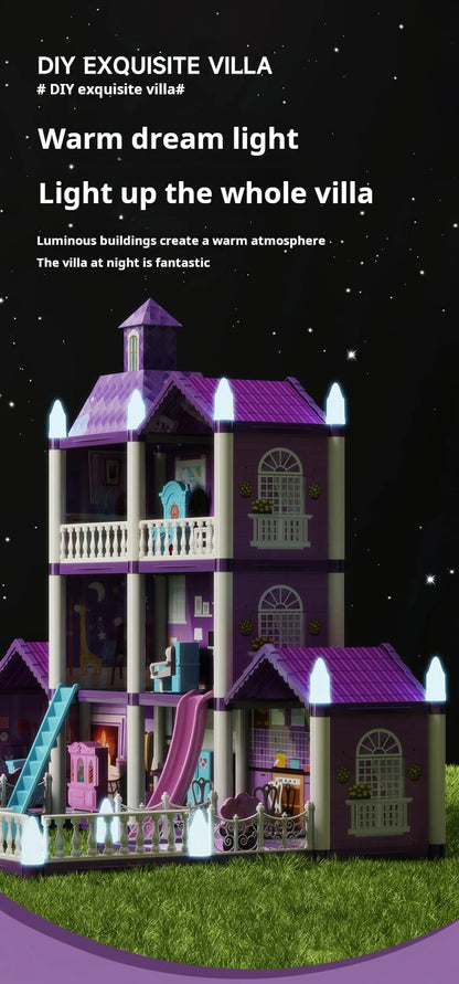 3D DIY Fantasy Princess Castle Villa Assembly Doll House Set – Creative Building Toys for Girls, Home Play & Kids 3D Educational Toy Kit