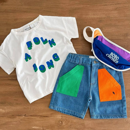 Camiseta de algodón con dibujos animados para niños 2025 – Top de manga corta estilo coreano de primavera-verano para bebés niños y niñas, ropa exterior informal para uso diario.