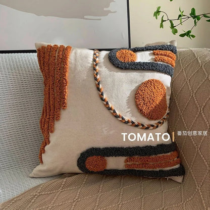 Boho Embroidered Throw Pillow Cover - Geometric Tassel Cushion Cover for Sofa, Living Room & Home Decor