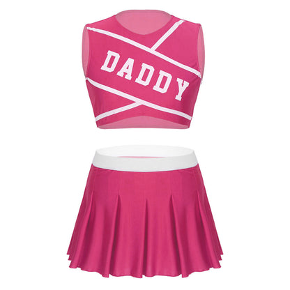 Women’s Cheerleader Cosplay Costume – Uniform Set (Crop Top + Mini Pleated Skirt, Carnival Outfit)