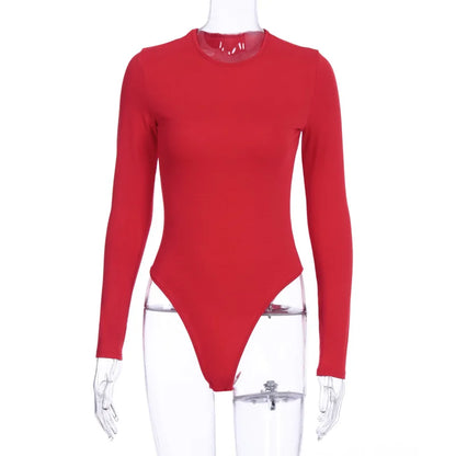 Women O-Neck Long Sleeve Bodysuit – Solid Color Sexy Casual Streetwear Body Top (White/Black/Gray)