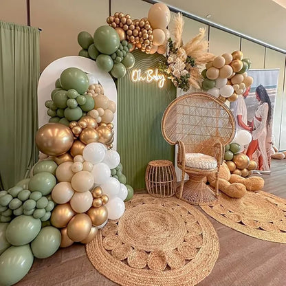 Sage Green Balloon Arch Garland Kit – Green, White, Sand & Gold Confetti Latex Balloons for Birthday, Wedding & Graduation Decorations