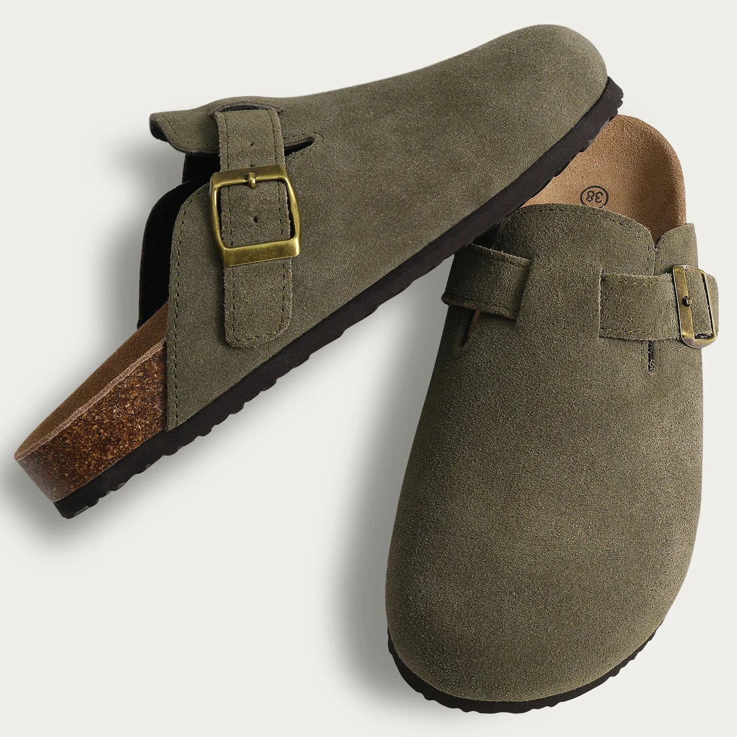 Zuecos de ante Crestar Cork – Zapatillas tipo mules unisex antideslizantes con soporte para el arco del pie