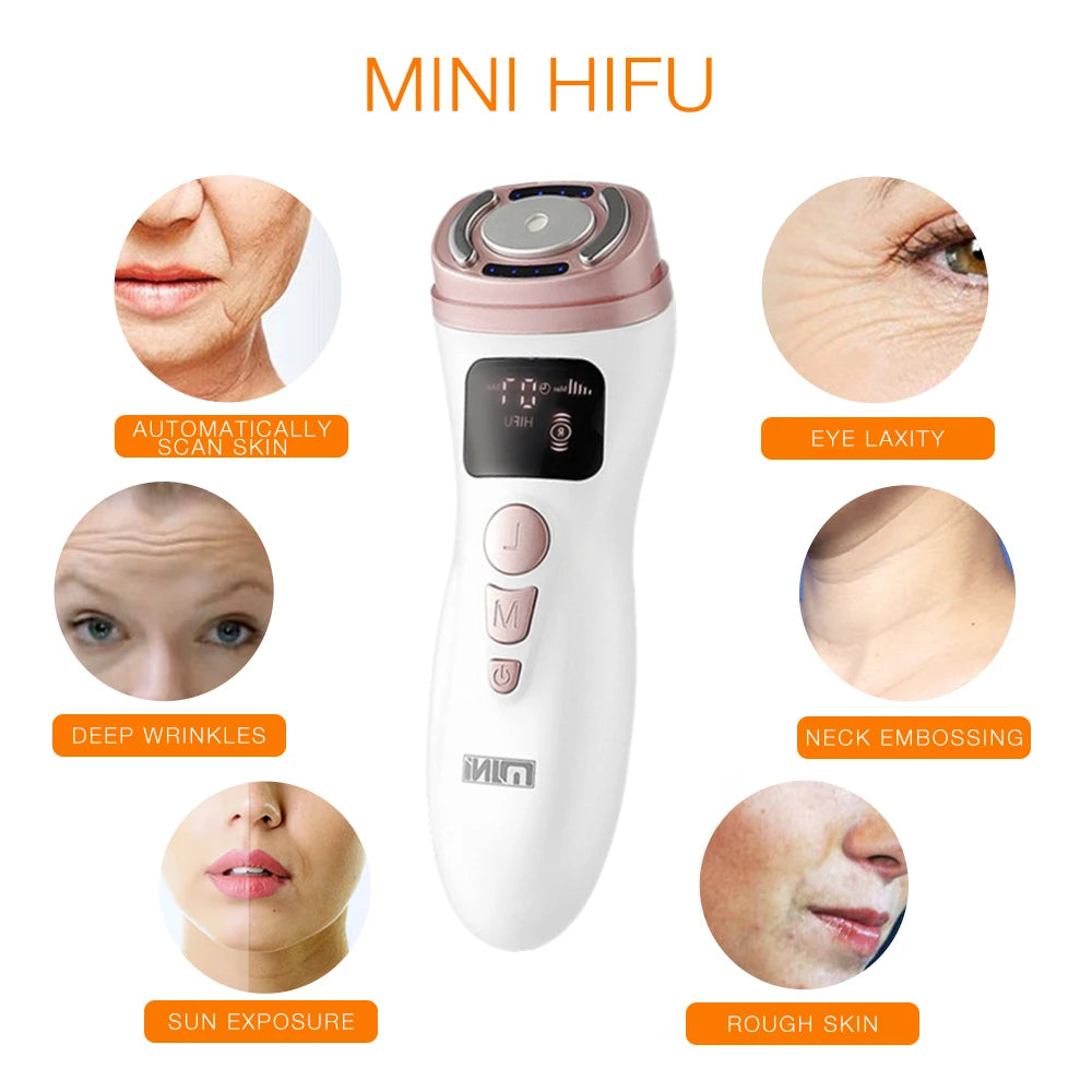 Mini HIFU Facial Lifting Device – Ultrasonic RF EMS Skin Tightening & Anti-Wrinkle Massager for Home Use