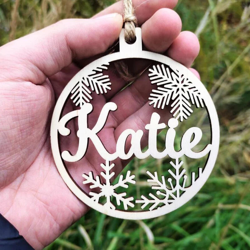 Personalized Wooden Christmas Tree Ornament – Custom Name Hanging Bauble Holiday Decoration Gift