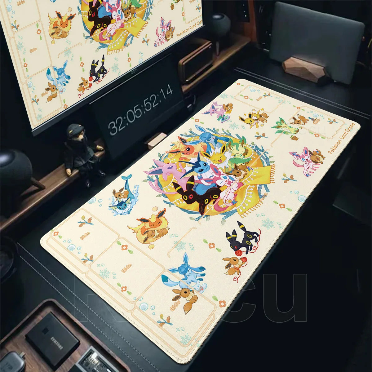 Japan Anime Gamer XXL Desk Mat – Eevee Kawaii Extended Mouse Pad (900×400 Gaming Keyboard & Mouse Pad)