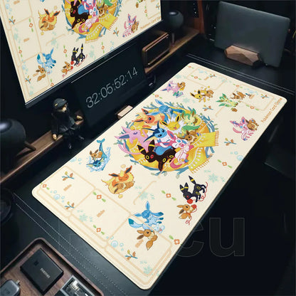 Japan Anime Gamer XXL Desk Mat – Eevee Kawaii Extended Mouse Pad (900×400 Gaming Keyboard & Mouse Pad)