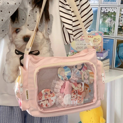 Bolso bandolera transparente de moda – Bolso de hombro Ita de gran capacidad para niñas, bolso mensajero de estilo escolar a la moda, bolso Kawaii versátil para uso diario y accesorios