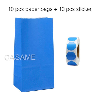 10PCS Stand-Up Colorful Gift Bags with Stickers – Solid, Striped & Polka Dot Treat Bags for Wedding, Birthday & Party Favors (18×9×6cm)
