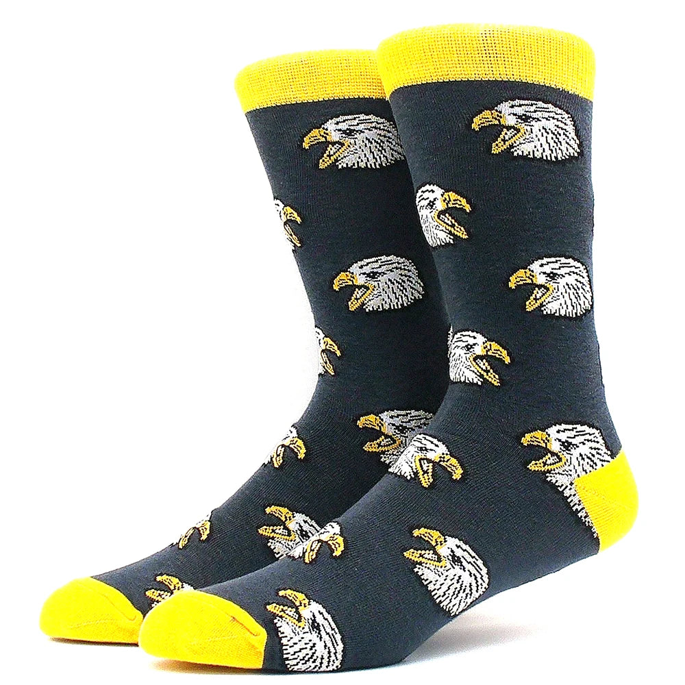 Funny Colorful Hip Hop Socks – Combed Cotton Animal, Astronaut & Geometric Print Socks for Men & Women, Business Dress Wear
