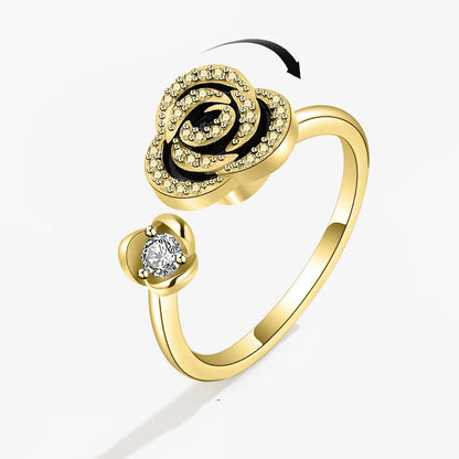 Anillo giratorio antiestrés de mariposa y flor con diamantes de imitación – Anillo giratorio antiansiedad para mujer | Joyería ajustable para aliviar el estrés