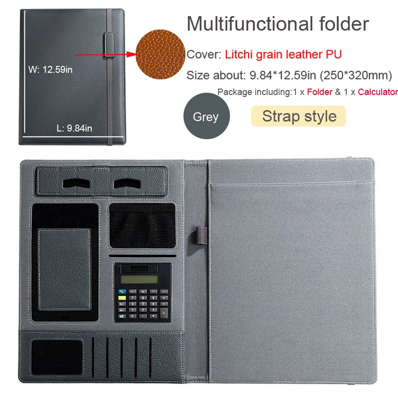 A4 PU Leather Padfolio Folder – Multifunction Document Holder & Business Portfolio Organizer for Men & Women