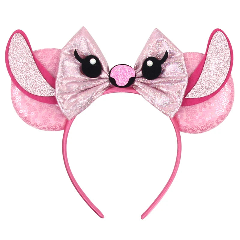 Diadema de orejas de Mickey Mouse de Lilo & Stitch – Lazo de lentejuelas de 5" Accesorio para el cabello de dibujos animados para mujeres y niñas | Diadema para fiestas y festivales