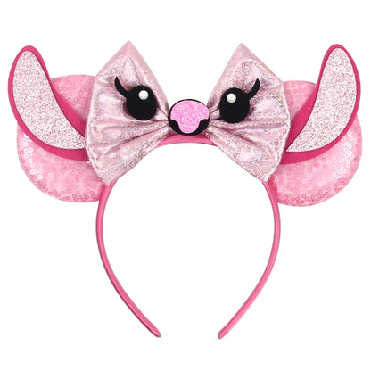 Diadema de orejas de Mickey Mouse de Lilo & Stitch – Lazo de lentejuelas de 5" Accesorio para el cabello de dibujos animados para mujeres y niñas | Diadema para fiestas y festivales