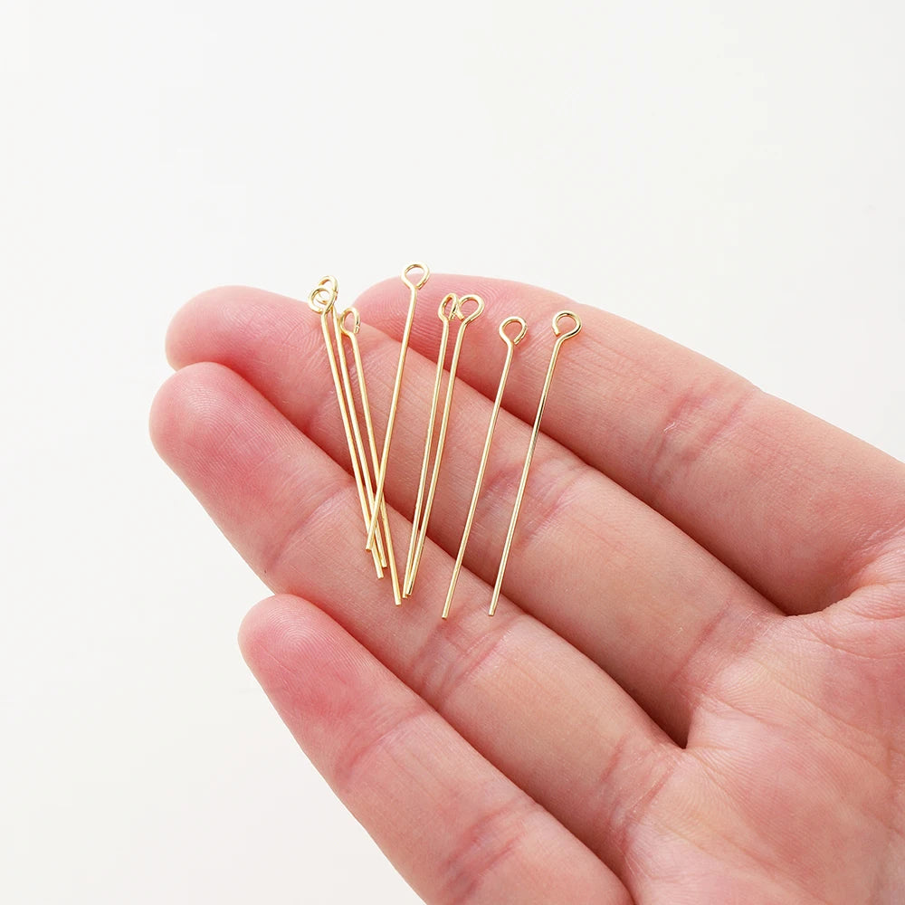 100-Piece 14K & 18K Gold Plated Brass Head Pins Set (16–50mm) – Ball, Flat & Eye Pins for DIY Jewelry Making & Crafts