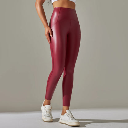 6 Color Autumn Winter Thin Velvet PU Leather Leggings Women High Elastic Waist Trousers Sexy Slimming Pants