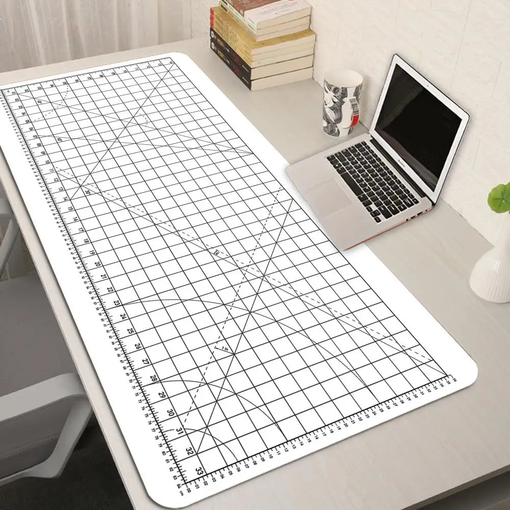 Large Gaming Mouse Pad with Green Grid Cutting Mat Design – Extended Anti-Slip Desk Mat with Stitched Edges for Keyboard, Gaming & Home Office