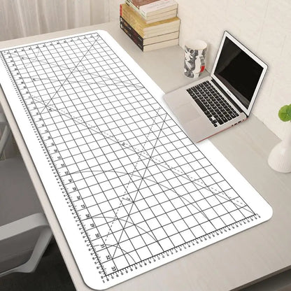 Large Gaming Mouse Pad with Green Grid Cutting Mat Design – Extended Anti-Slip Desk Mat with Stitched Edges for Keyboard, Gaming & Home Office