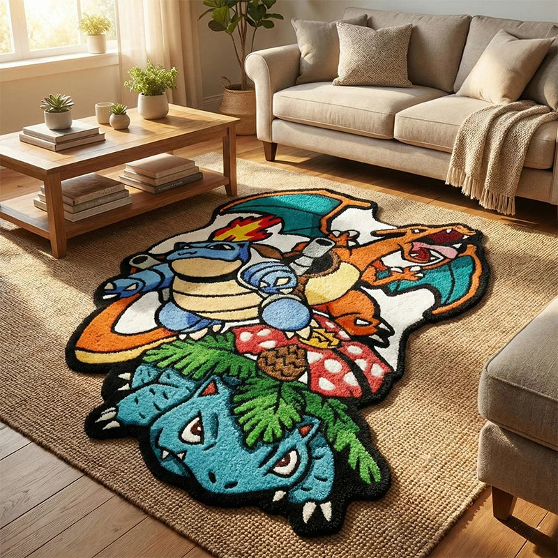 Pokémon Charizard, Blastoise & Venusaur Plush Non-Slip Area Rug – Soft Anime Floor Mat