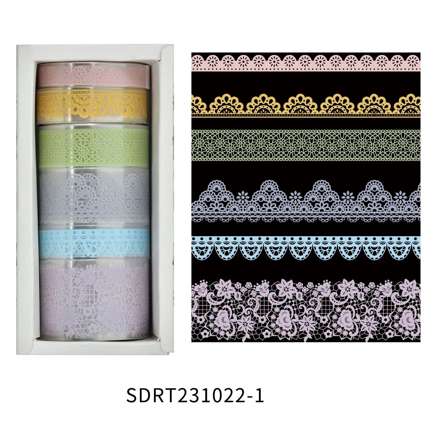Juego de 6 rollos de cinta washi PET retro de encaje – Cinta adhesiva decorativa para diario, álbum de recortes, bullet journal y manualidades