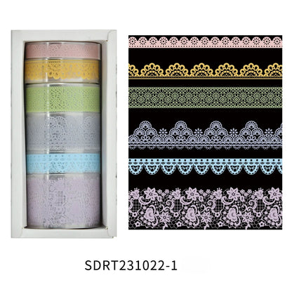 Juego de 6 rollos de cinta washi PET retro de encaje – Cinta adhesiva decorativa para diario, álbum de recortes, bullet journal y manualidades