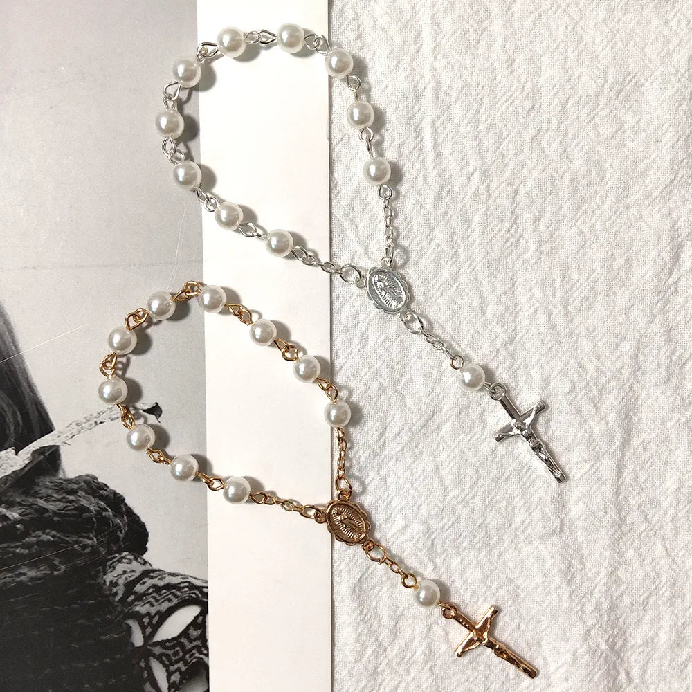 Mini Chapelet Cadeaux de Baptême – Bracelet Chapelet Perles Croix Catholique, Cadeaux Souvenirs Communion & Baptême, Faveurs Religieuses pour Célébrations de Baptême (10-100pcs)