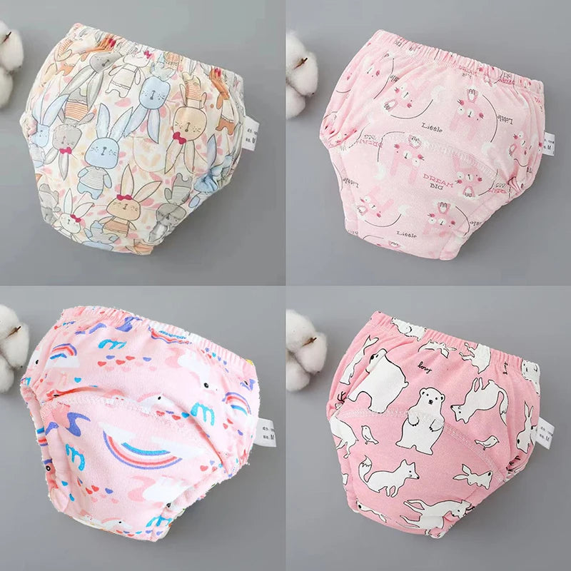 Culottes d'apprentissage de la propreté imperméables réutilisables (lot de 4) – Sous-vêtements d'entraînement en coton doux pour bébés garçons et filles avec protection anti-fuites