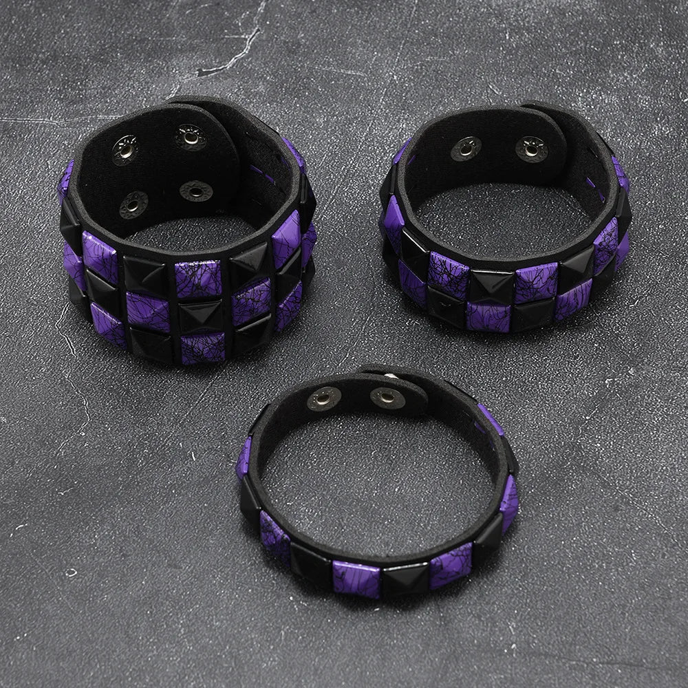 3-Piece Leather Bracelet Set – Wide Rivet Studded Wristbands for Men & Women | Vintage Punk Fashion Jewelry Gift